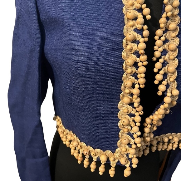 Vintage 1970s Joan Leslie by Kasper women's Jacket Navy Blue With Wood Appliqué - Picture 8 of 10